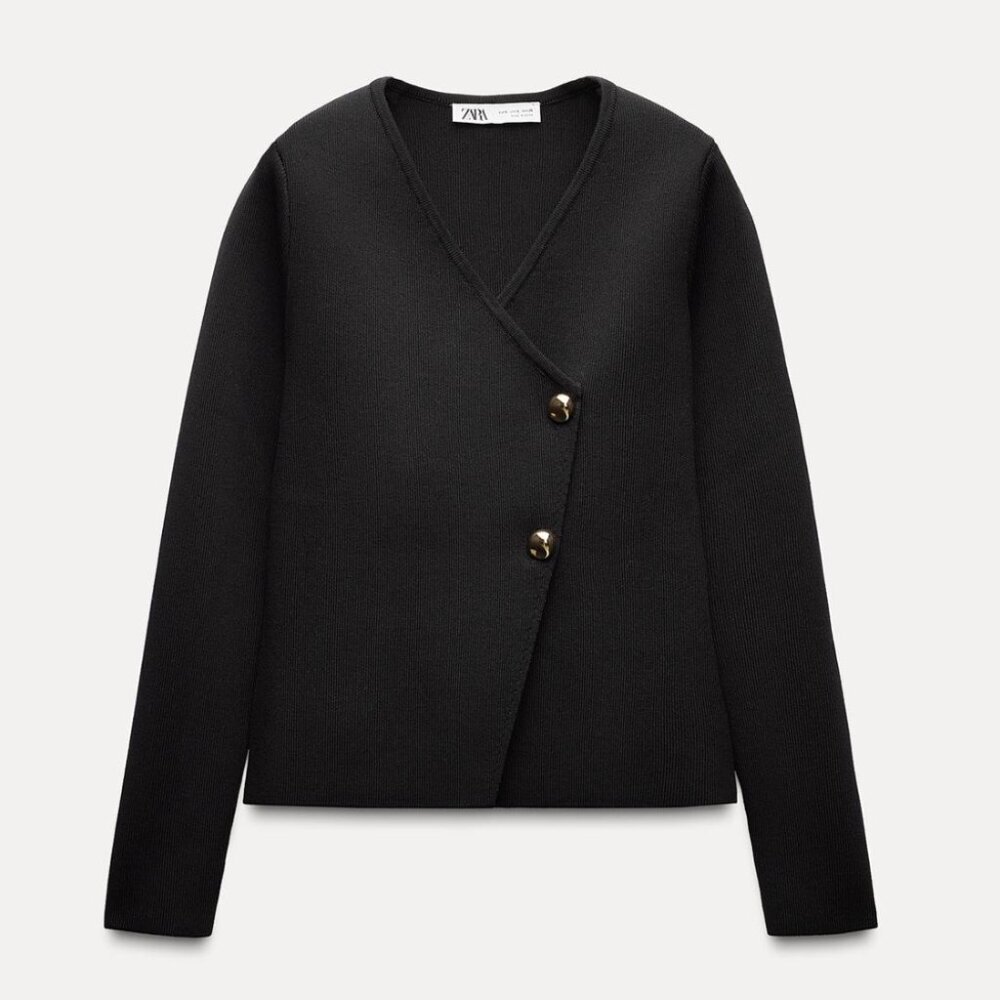ZARA ASYMMETRICAL CARDIGAN IN BLACK SIZE MEDIUM